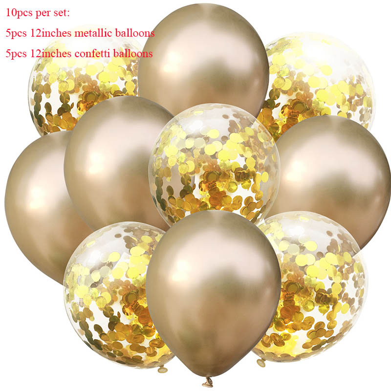10 PCS Paillettes Ballons Confettis Fournitures de Fête Ballons de Fête en Latex de 12 pouces avec Ruban Or de 65 Pieds pour Décorations de Fête d'anniversaire de Fiançailles de Mariage 1224112