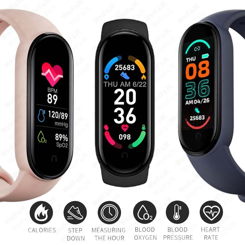 2021 النسخة العالمية M6 الفرقة الذكية ووتش الرجال النساء smartwatch اللياقة الرياضية سوار رياضة لتفاح هواوي xiaomi مي smartband الساعات