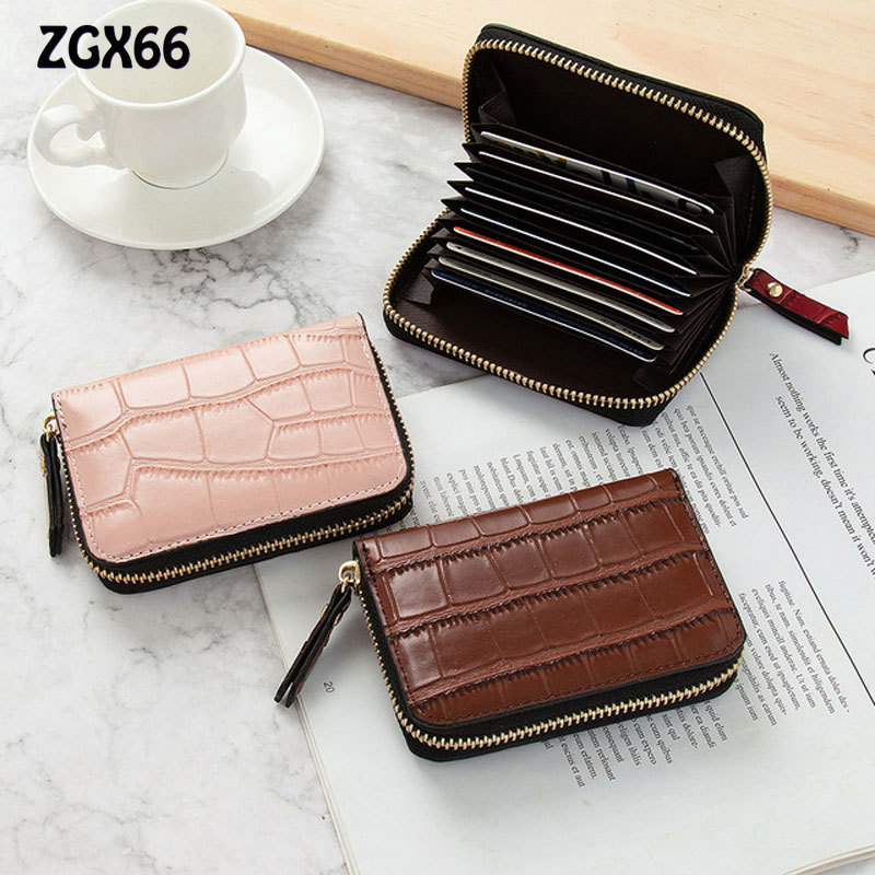 

women business card holder bags man leather credit cardsa accordion wallet zipper credit bank cardholder case coin purse, Red;black