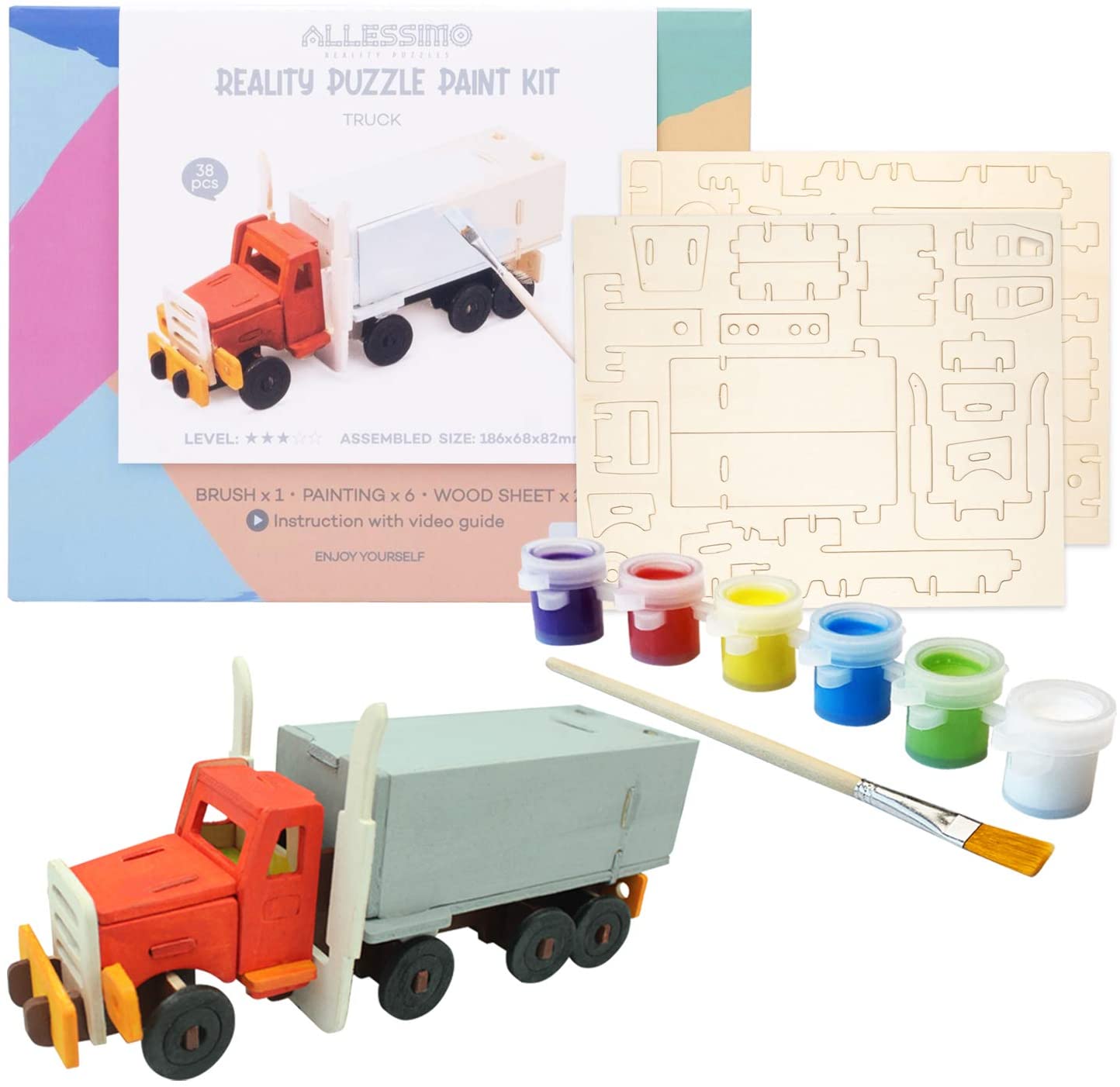 Allessimo 3d Paint Puzzle Reality Wooden Truck 38pcs Model Paint Kit With Brush Toys For Kids Puzzle Build 3d Puzzles Educational Fun Crafts Building Diy Intelligence Toys Dhgate Com