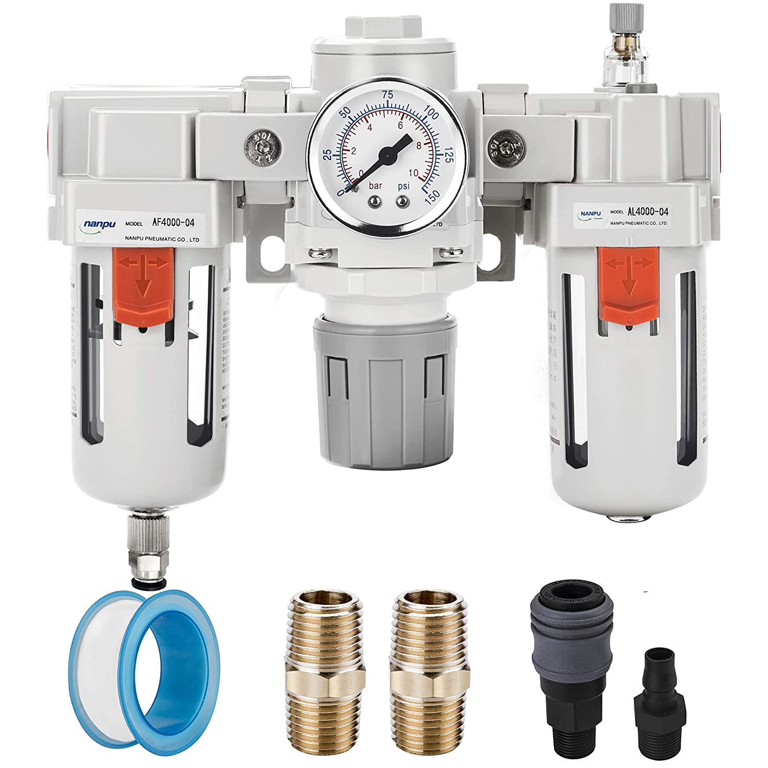 Pressure Regulator Combo w/150 psi Gauge NANPU 3/8" NPT Compressed Air Filter